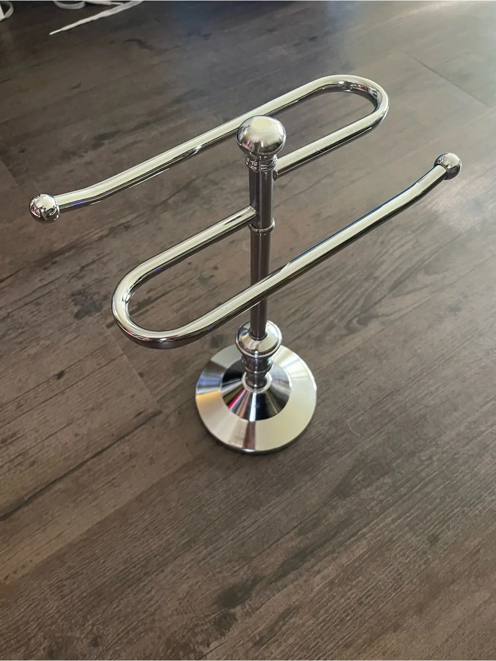 Chrome Double Arm‎ Towel Stand - Polished Silver